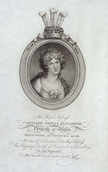 صاحبة السمو الملكي ، كارولين أميليا إليزابيث ، أميرة ويلز (1768-1821) ، نقش بقلم P. Sintzenich بواسطة كورنيليوس (بعد) هوير