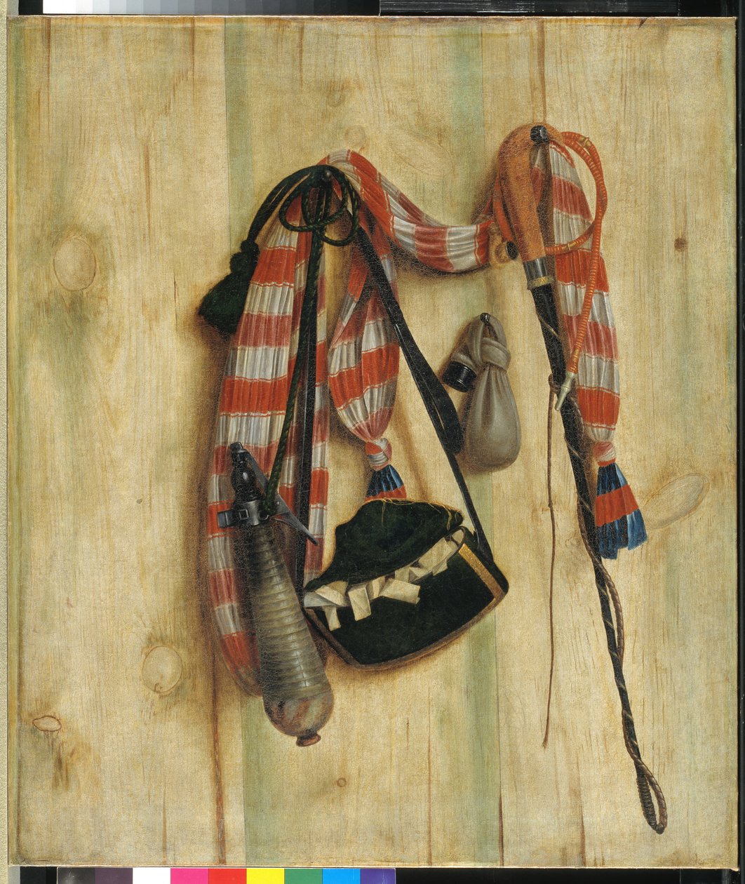 Trompe l'Oeil مع سوط الركوب وحقيبة الرسائل بواسطة كورنيليوس نوربرتوس جيجسبريشتس