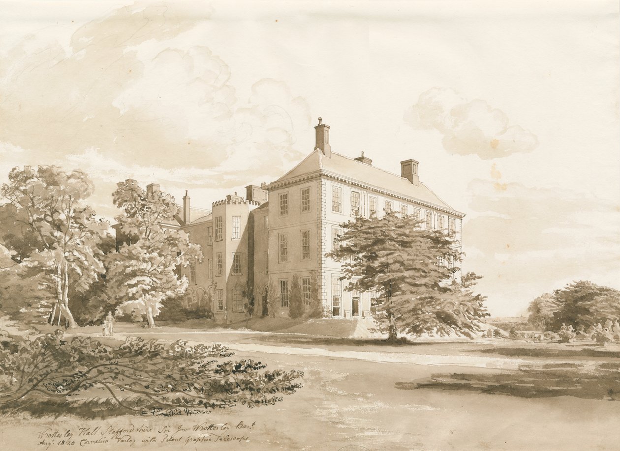 قاعة Wrottesley Hall: رسم بني داكن ، أغسطس 1820 بواسطة كورنيليوس فارلي