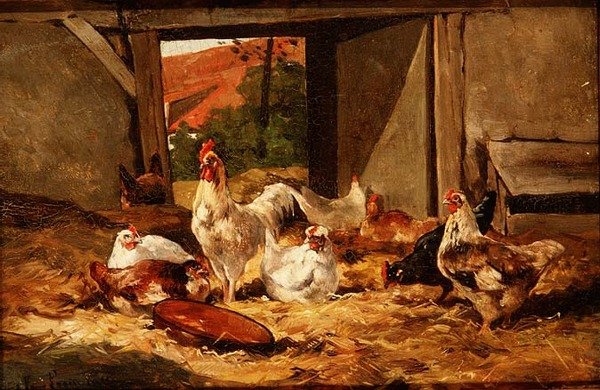 دجاج في حظيرة (واحد من زوج) بواسطة كورنيليوس فان ليبوتن