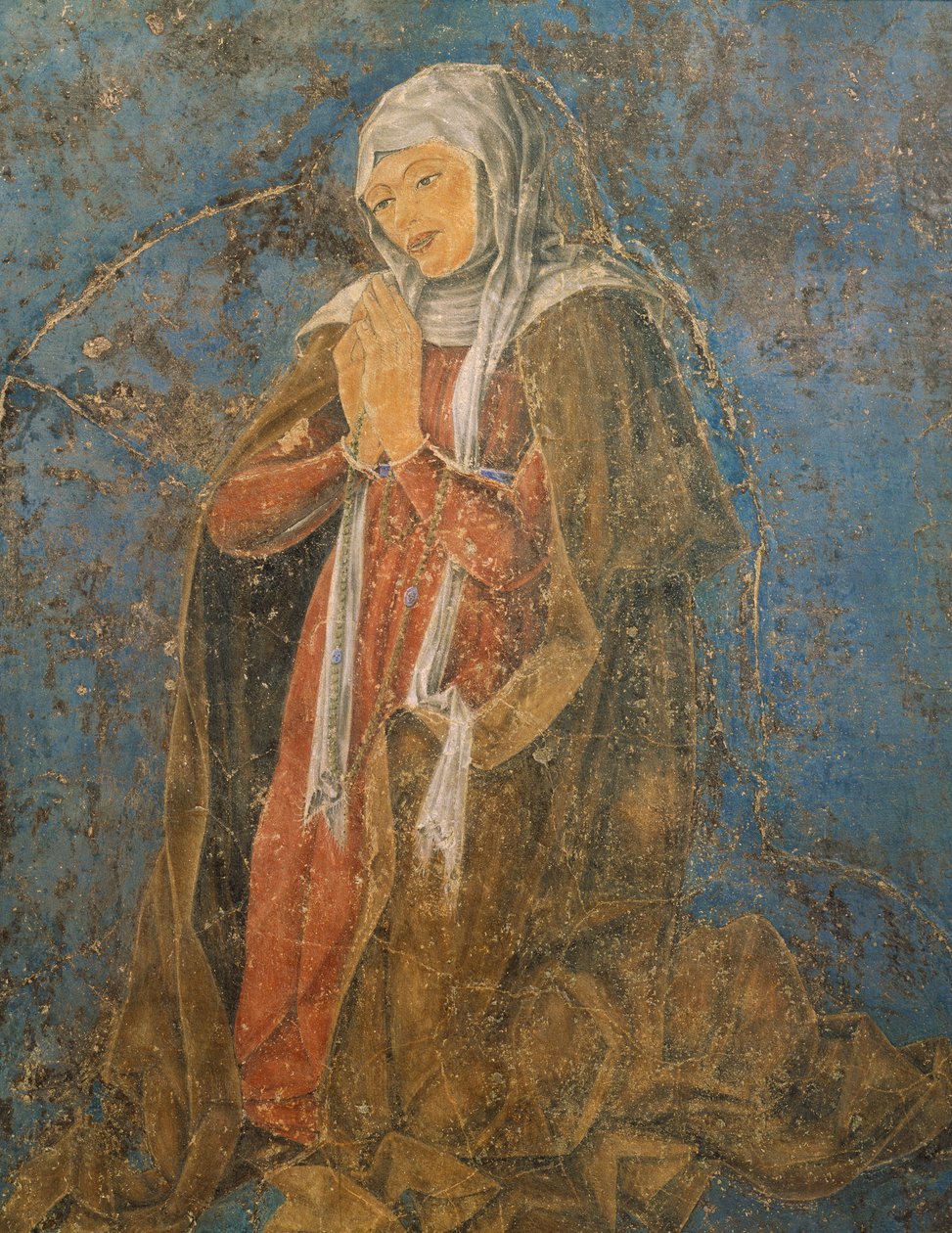 عميد ، تفاصيل Virgin of Sign ، مشهد من شهر أغسطس ، منسوب إلى Cosimo Tura (حوالي 1430-1495) وماجستير إركول ، لوحة جدارية ، الجدار الشمالي ، قاعة الأشهر ، Palazzo Schifanoia (قصر الفرح) ، فيرارا ، إيطاليا ، حوالي 1470 بواسطة كوزيمو (يقصد) تورا
