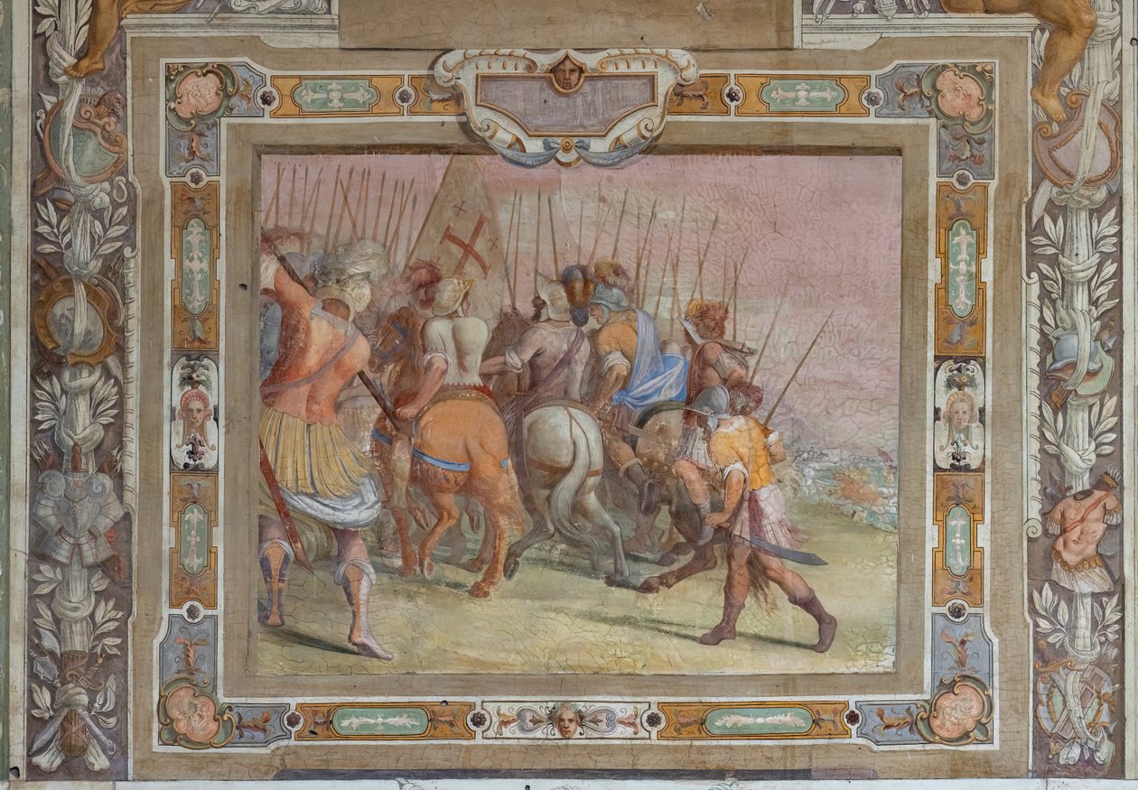 مشهد معركة من صكوك غودفري من بويون عند الاستيلاء على القدس، حوالي 1589-1589 (لوحة جدارية) بواسطة 