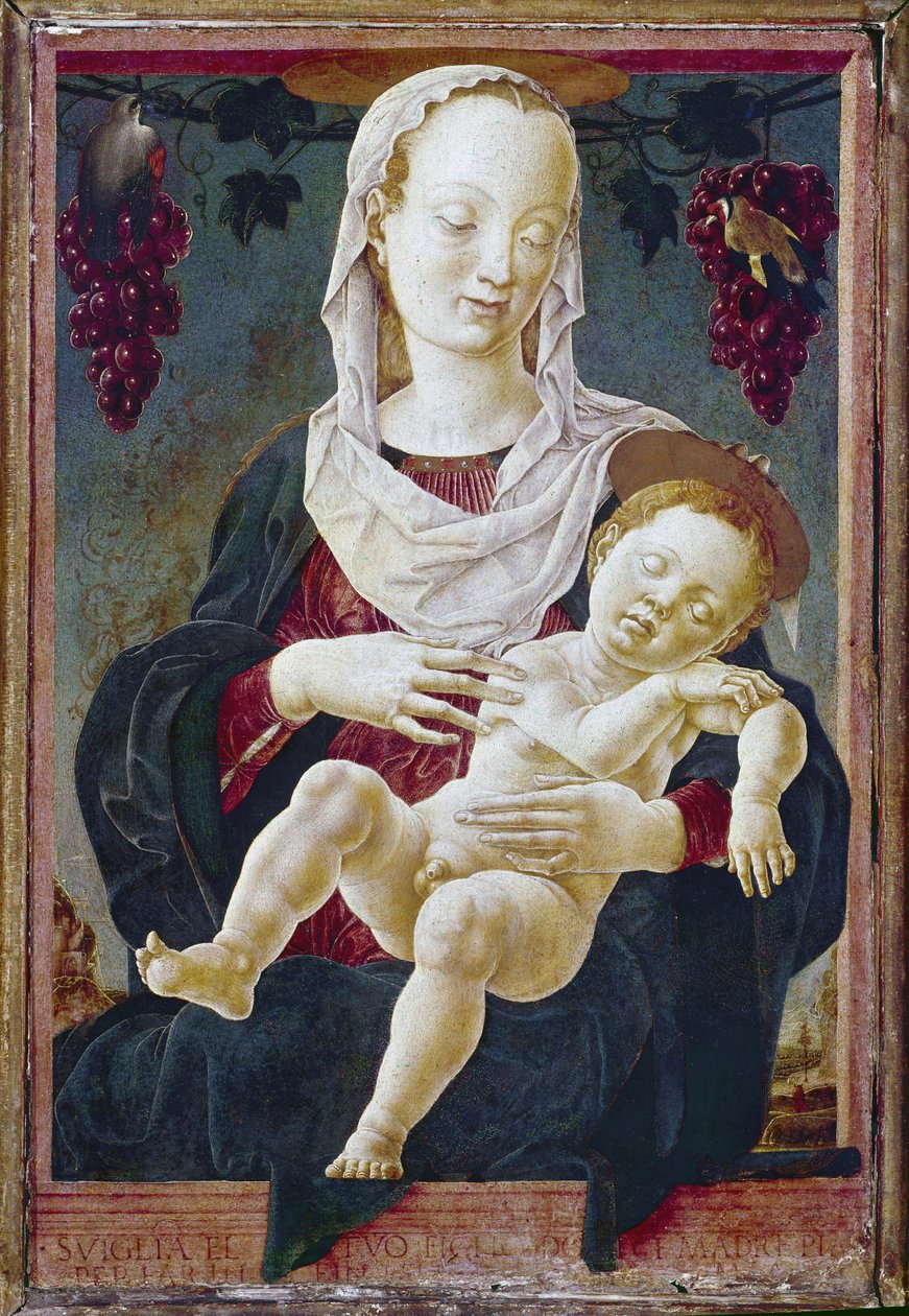 مادونا والطفل ، المعروفين بلقب سيدة الأبراج. c.1459-63 (تمبرا على متن الطائرة) بواسطة Cosimo Tura