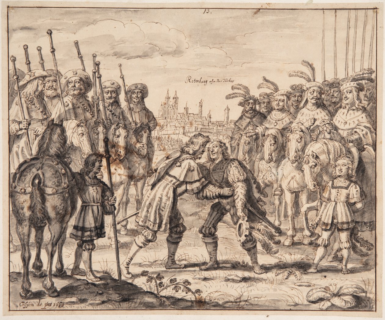كريستيان الأول يلتقي الأمير ماكسيميليان في روتنبورغ أوب دير تاوبر عام 1474 بواسطة كريسبين دي باس