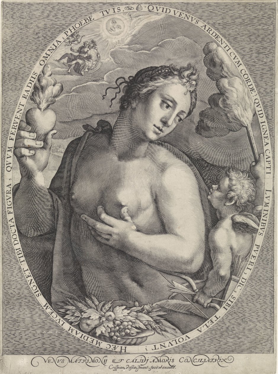 فينوس أون أمور Venus Matrimonij و Calidj Amoris Conciliatrix (العنوان على الكائن) ديانا ، فينوس أون أورورا (عنوان المسلسل) بواسطة كريسبين فان دي باس (الأول)