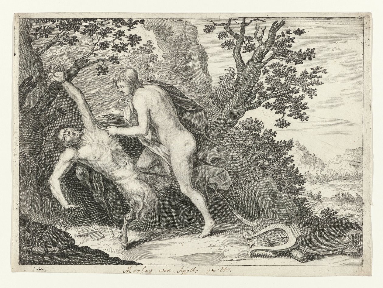 أبولو يذبل مارسياس بواسطة Crispijn van de Passe (II) (منسوب إلى)