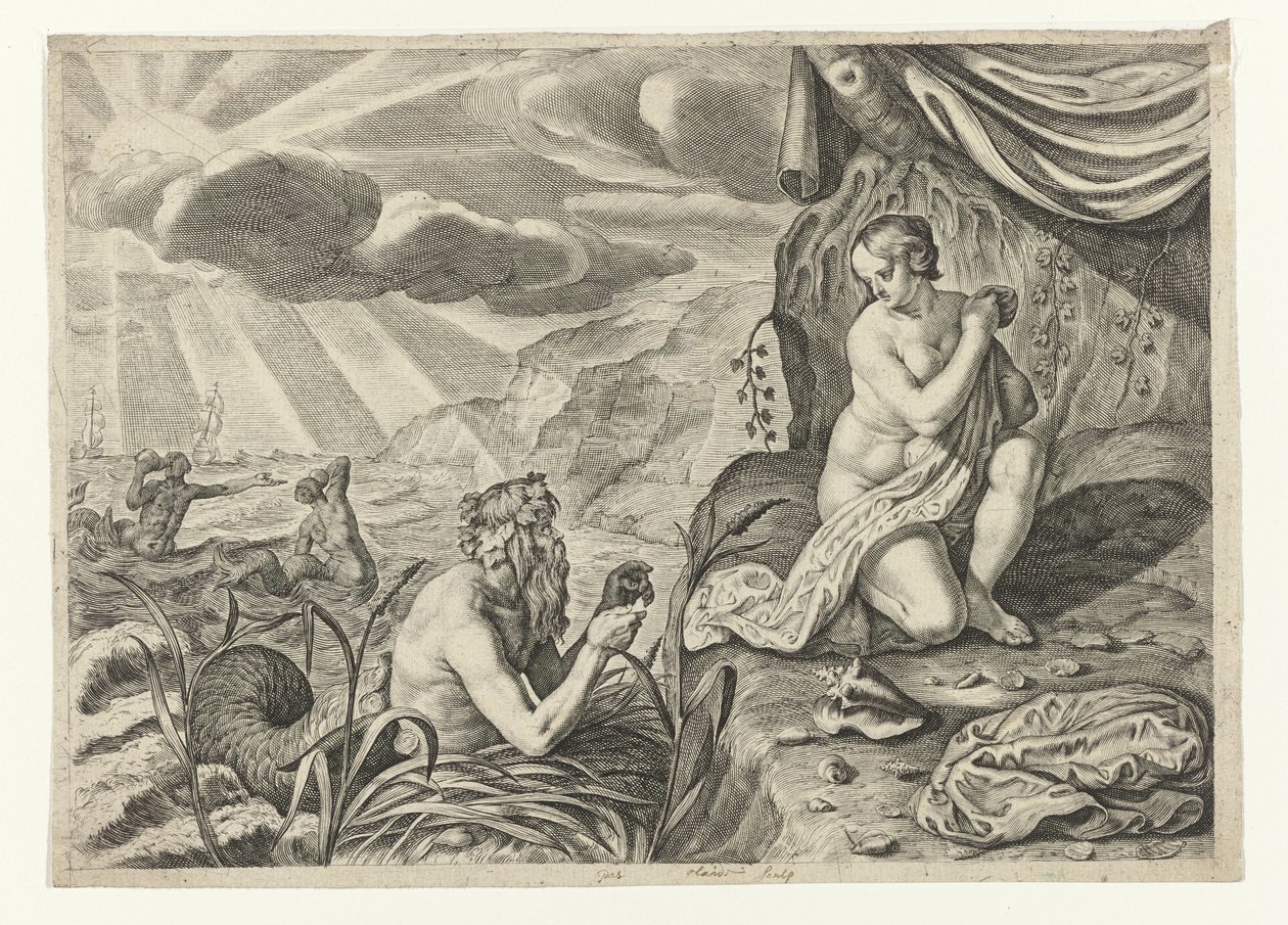 Scylla هاربا من Glaucus Glauci في حالة حب مع Scylla (العنوان على الكائن) تحولات أوفيد (عنوان المسلسل) بواسطة كريسبين فان دي باس (الثاني)