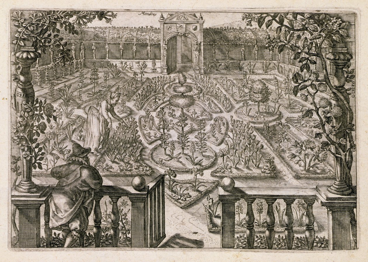حديقة الربيع ، من "Hortus Floridus" ، تم نشرها 1614-15 (انظر أيضًا 170862) بواسطة نير كريسبين