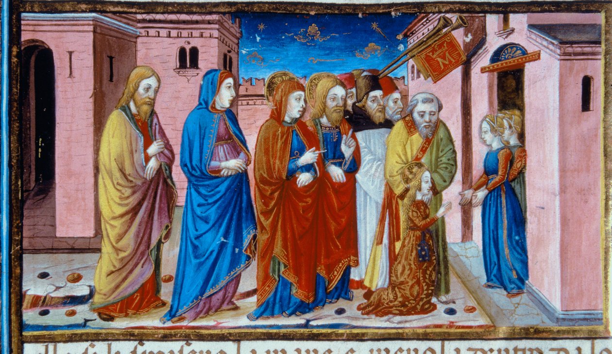 إضاءة تصور مريم التي تلقتها عذارى الهيكل ، في الدستور الغذائي (c.15v) بواسطة كريستوفورو دي بريديس