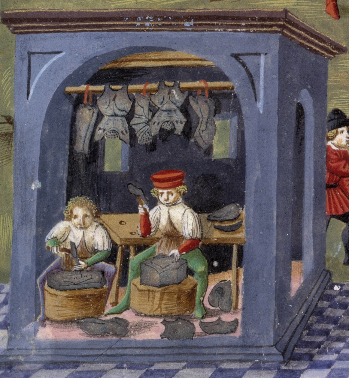 a gunsmith in “” Influence of the moon “”: the craftsmen. Miniature made by Cristoforo de Predis (v. 1440-v. 1486) - in “” De Sphaera””” d