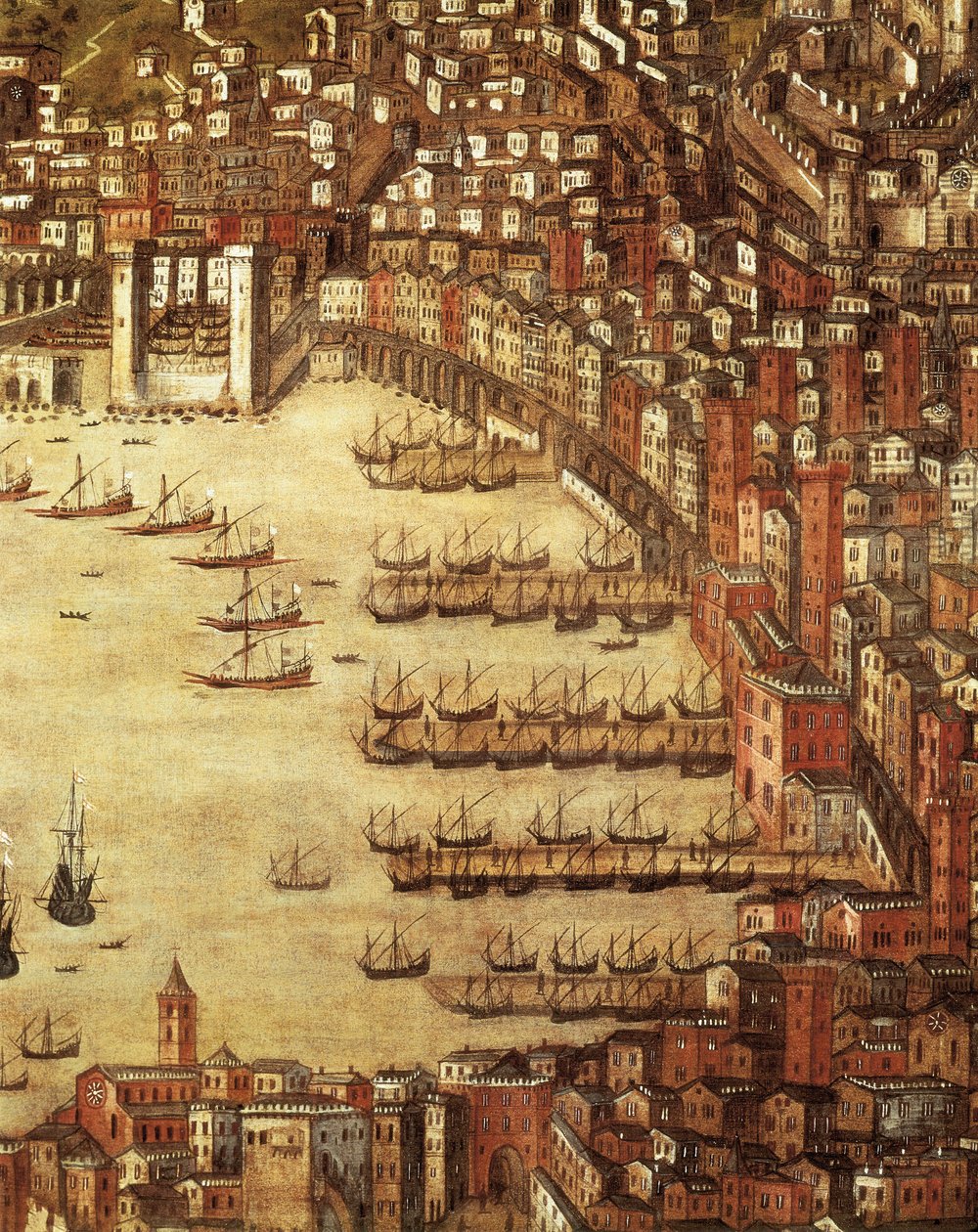 منظر لجنوة وقلعتها (تفاصيل) 1597 (زيت على قماش) بواسطة كريستوفورو دي جراسي