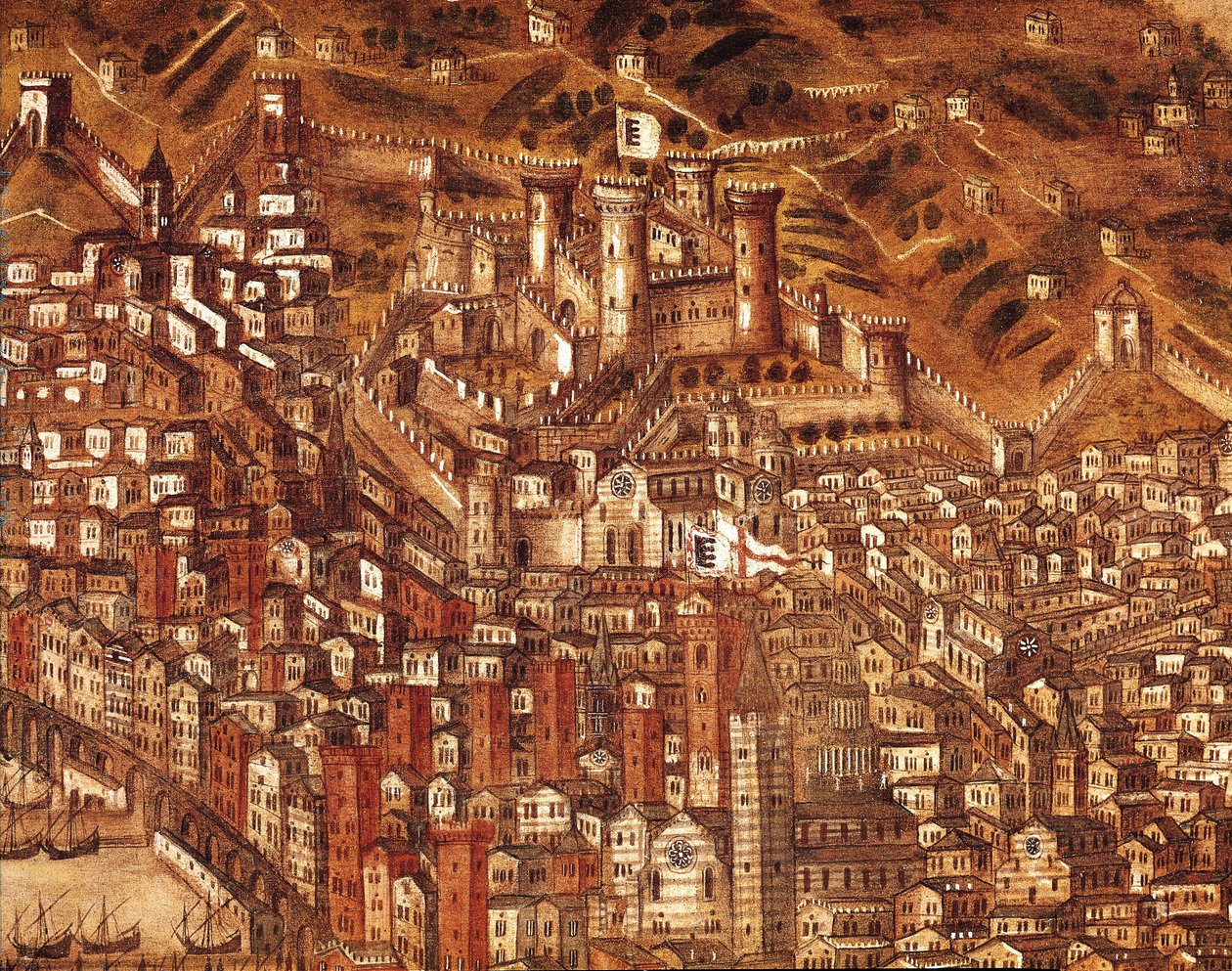 منظر لجنوة وقلعتها (تفاصيل) 1597 (زيت على قماش) بواسطة كريستوفورو دي جراسي