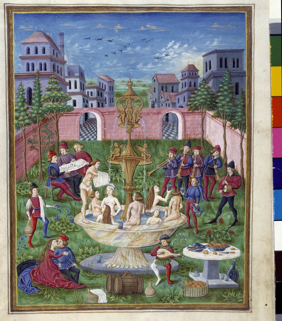 Influence of Mercury: the Garden of Love and the Fountain of Youth. Miniature made by Cristoforo de Predis (v. 1440-v. 1486) - in “” De Sphaera””” d