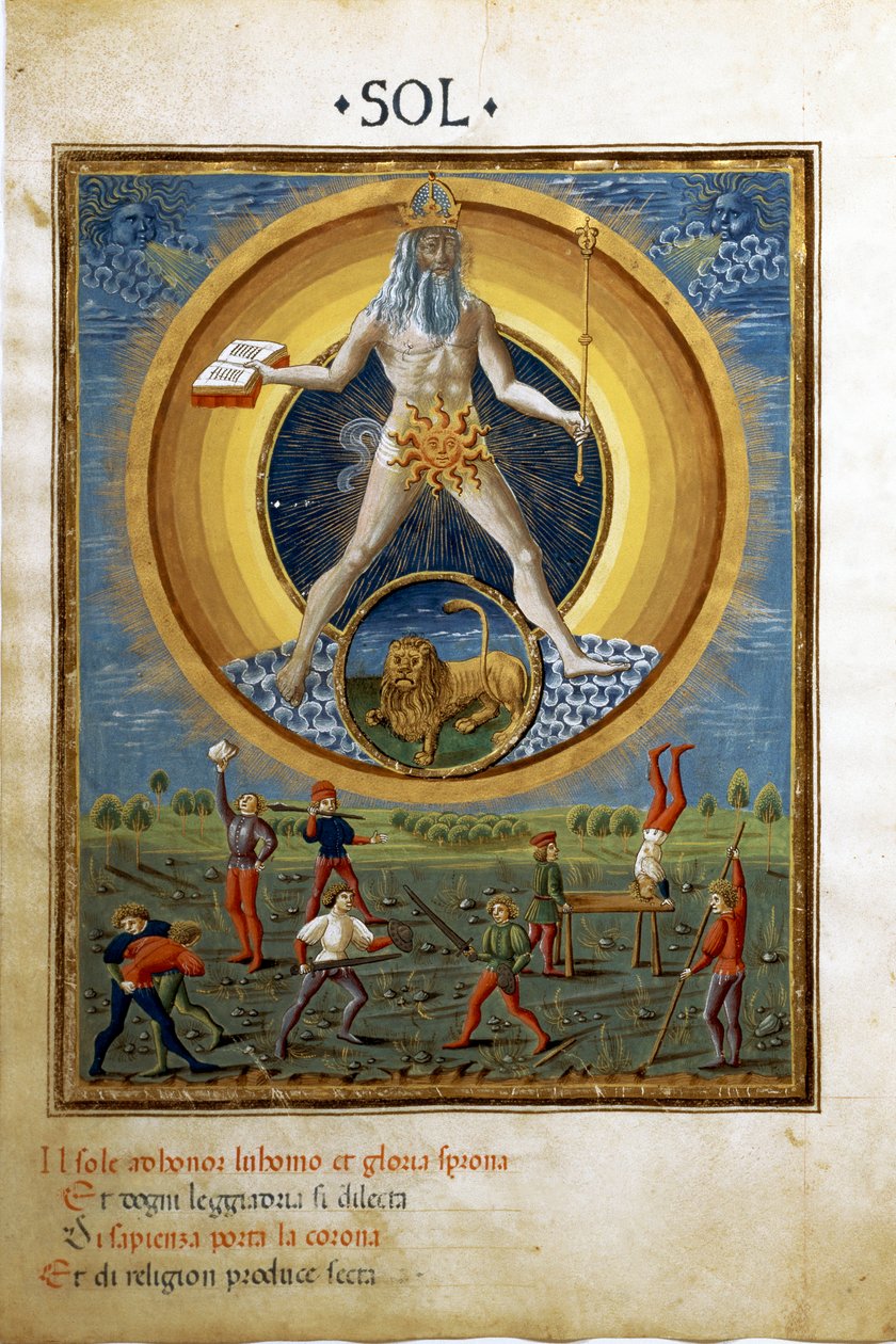 الشمس مع برج الأسد. مشاهد من التمارين الجسدية للرجال. (مصغر ، حوالي 1470) بواسطة كريستوفورو دي بريديس