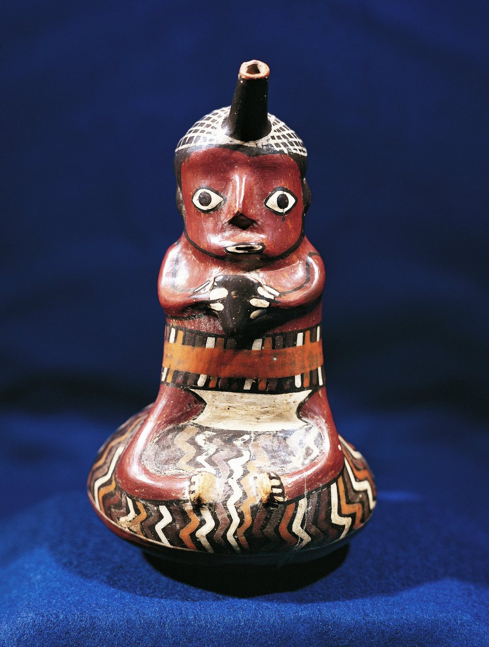 Anthropomorphic vessel of music subject, Peru (polychrome terracotta) بواسطة ثقافة نازكا