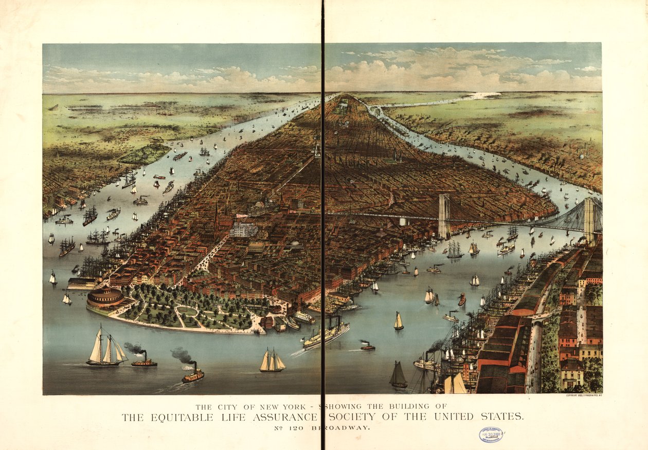 مدينة نيويورك. بواسطة Currier and Ives Equitable Life Assurance Society of the United States