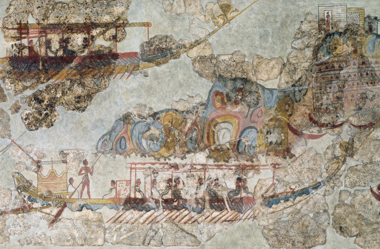 Fleet of ships, fresco from Thera, Southern Cyclades Islands, Greece Cycladic civilization, 3rd-2nd millennium BC بواسطة سيكلاديك سيكلاديك