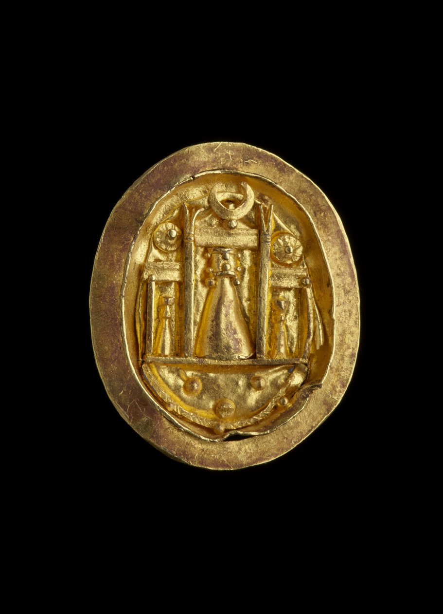 خاتم إصبع من الذهب مع إعداد يوضح ضريح أفروديت في بافوس ، العصر الروماني (قبرص) ج .50 ق.م - 330 م (ذهبي) بواسطة القبرصي