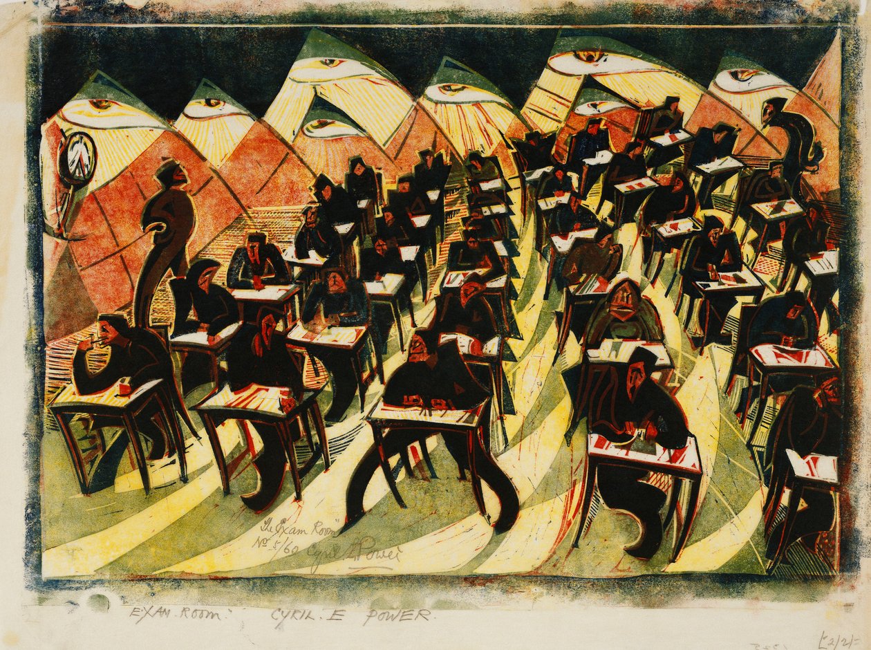 غرفة الامتحان ، ج. 1934 (لينوكوت مطبوع بالألوان على اليابان رقيقة) بواسطة سيريل إدوارد باور