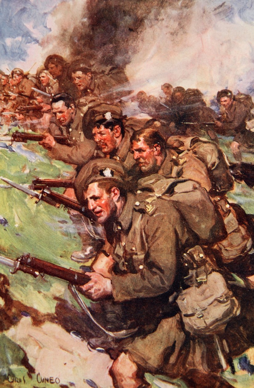 "رسوم مثيرة" ، رسم توضيحي من "Told in Huts: The YMCA Gift Book" ، تم نشره عام 1916 بواسطة سايروس كونيو