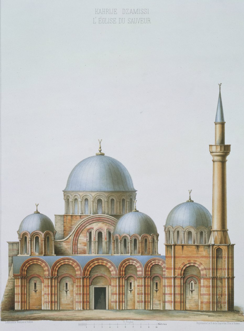 واجهة Kahrije Dzamissi ، كنيسة المخلص ، من `` عمارة الكنيسة في القسطنطينية &39;&39; ، حانة. بقلم ليمان وويتزل من فيينا ، 1870-80 بواسطة D. Pulgher