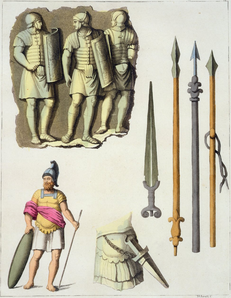 زي وأسلحة الفيلق الروماني ، من "Le Costume Ancien et Moderne" بقلم جول فيراريو ، تم نشره في 1820s-30s بواسطة DK Bonatti