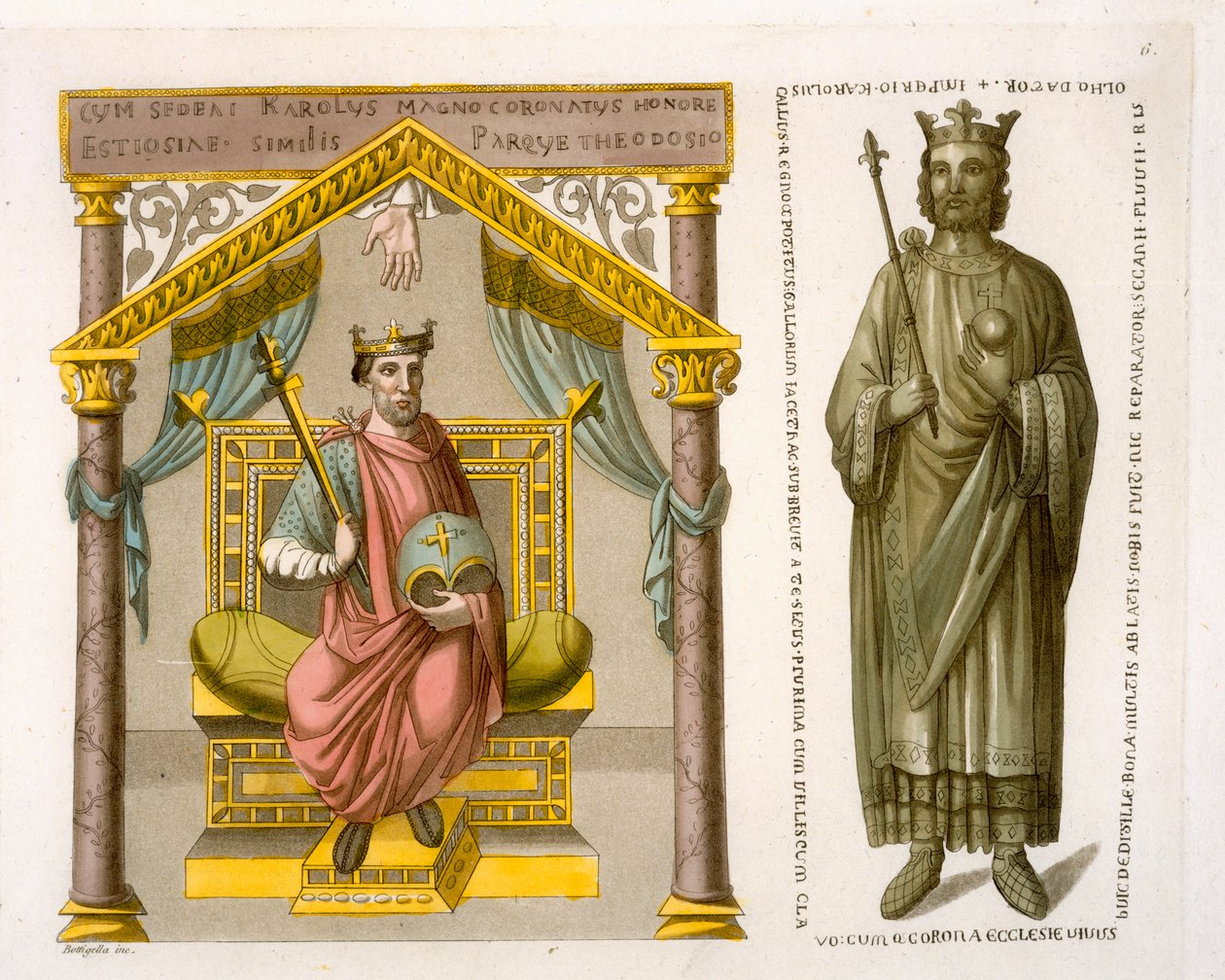HRE Charles II (أصلع) على العرش ، بعد مخطوطة في مكتبة Colberg ، اللوحة 6 من "Le Costume Ancien et Moderne" بقلم Jules Ferrario ، حانة. من 1820 إلى 30 ثانية بواسطة DK Bonatti