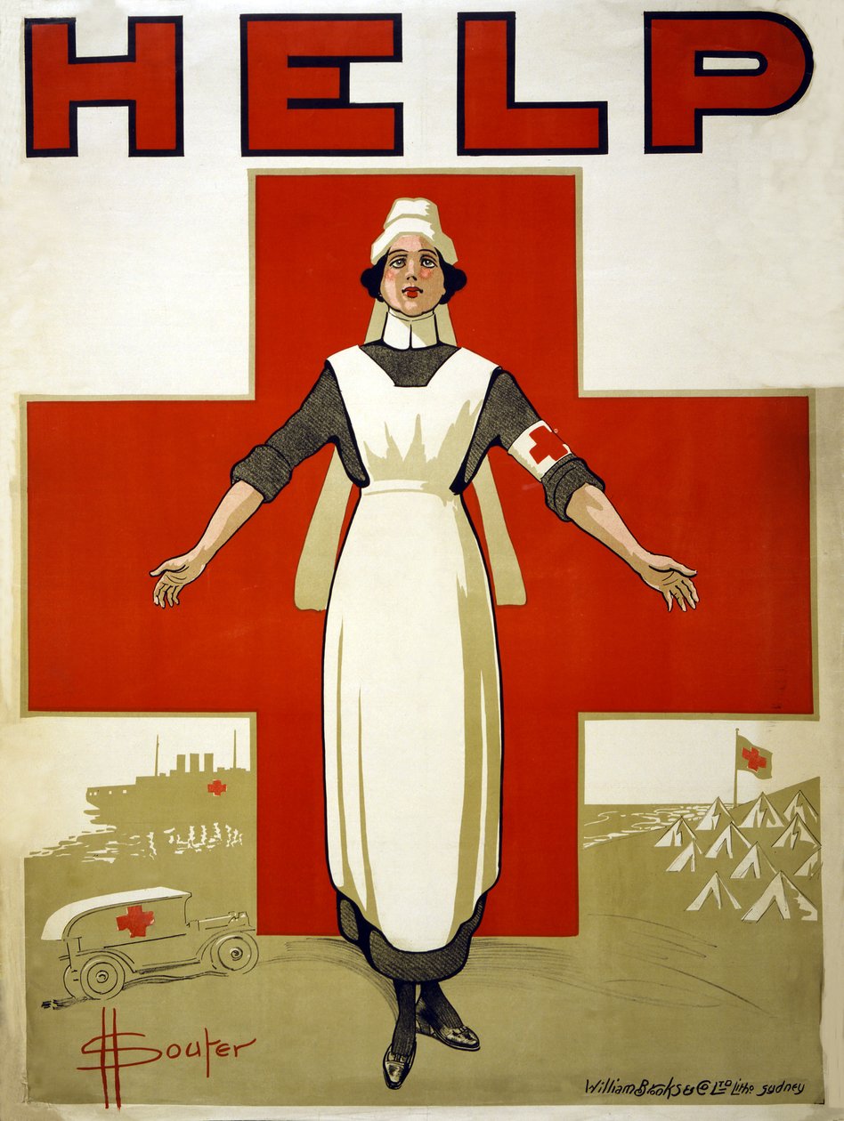 ملصق حملة لمساعدة الصليب الأحمر الأسترالي ، حانة. 1914-18 بواسطة DH Souter
