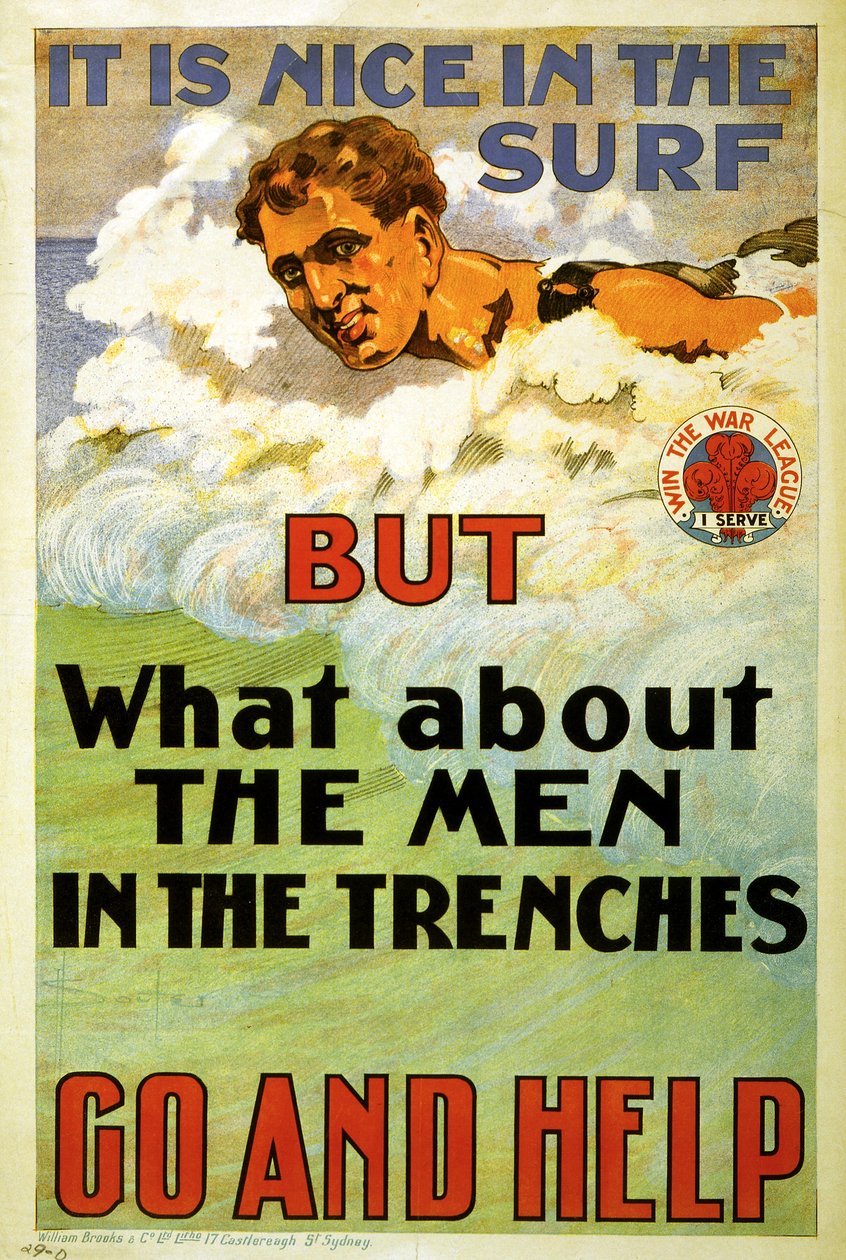 إنه لطيف في ركوب الأمواج ولكن ماذا عن الرجال في الخنادق. اذهب وساعد. 1917 (الطباعة الحجرية) بواسطة DH Souter