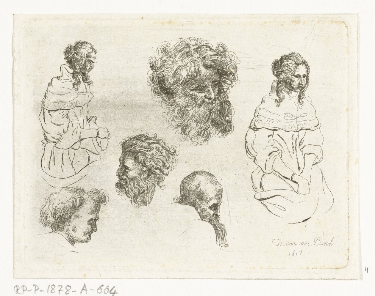 ورقة دراسة مع رؤوس وأجساد أنثوية بواسطة D. van den Bosch