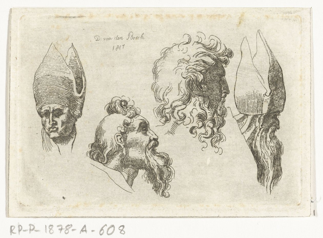 ورقة دراسة بأربعة رؤوس ، اثنان منها بهما ميتري بواسطة D. van den Bosch