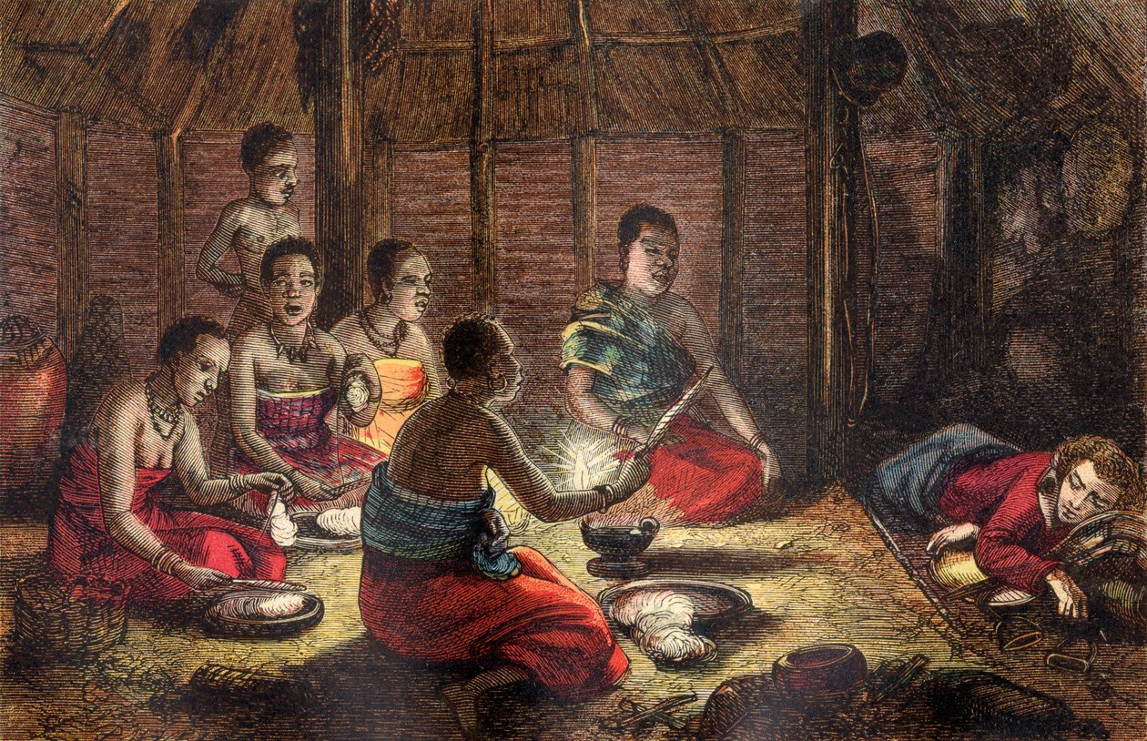 منتزه Mungo يستريح في كوخ محلي في Sego ، Bambarra ، 1796 (قطع خشبية ملونة) بواسطة Dalziel إخوان