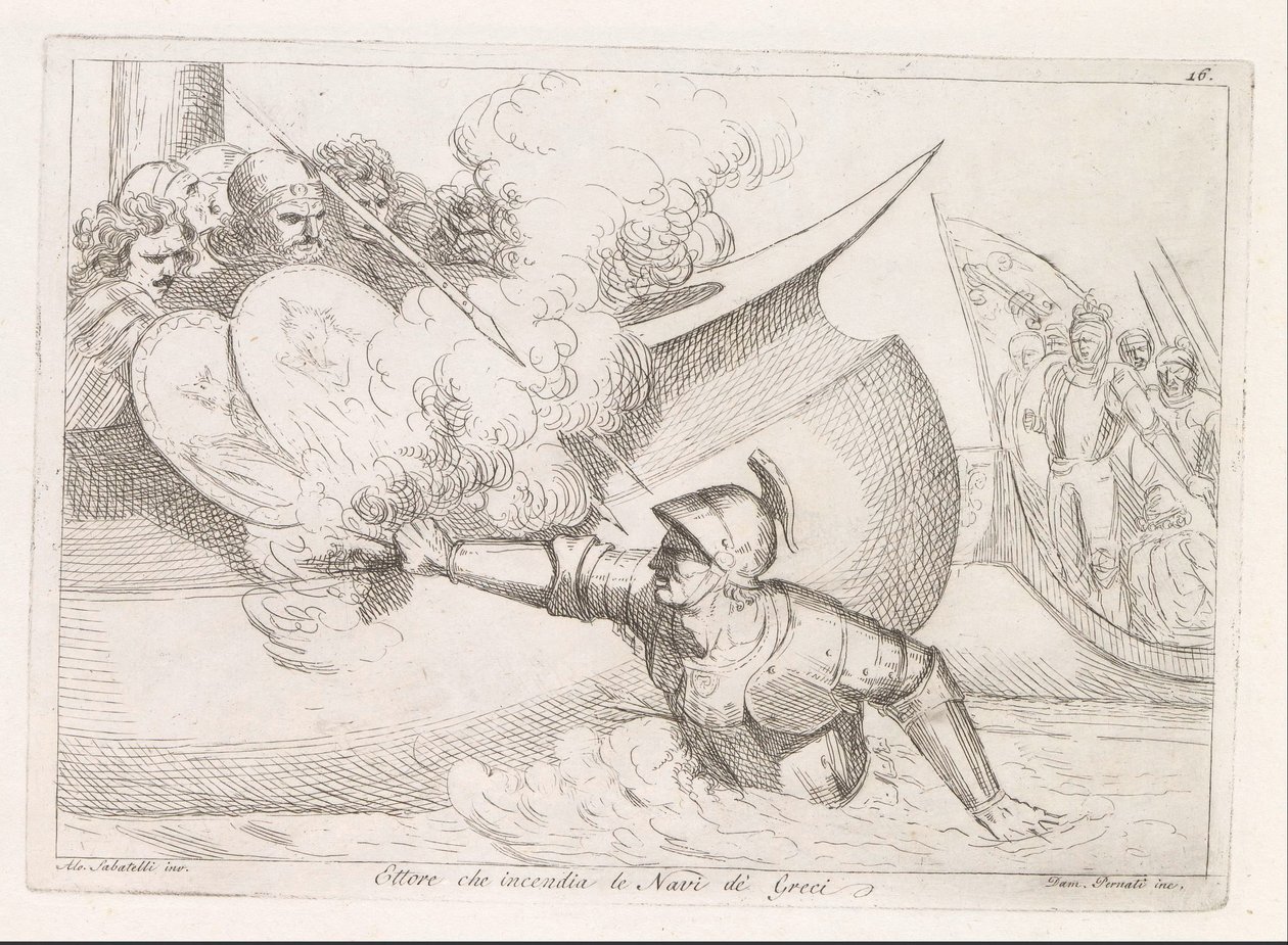 أشعل هيكتور النار في السفن اليونانية Ettore che incendia le Navi de Greci (العنوان على الكائن) بواسطة داميان بيرناتي