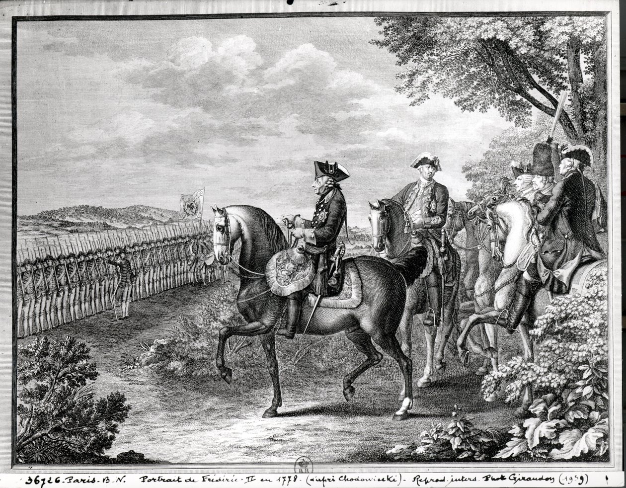 الملك فريدريك الثاني من بروسيا (1712-86) يراجع القوات في عام 1778 بواسطة دانيال نيكولاوس شودويكي