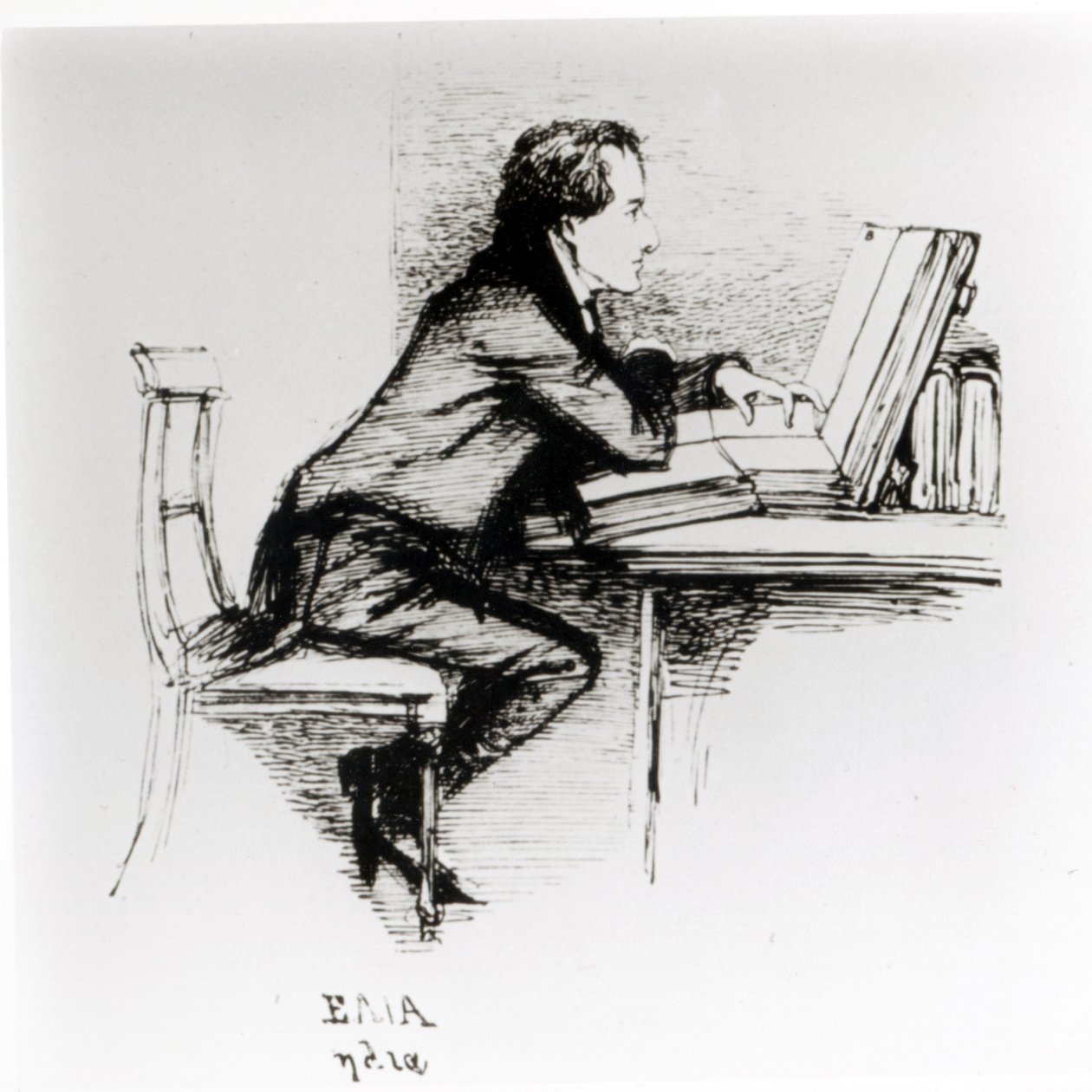 صورة شخصية لتشارلز لامب (1775-1834) (قلم وحبر على ورق) (صورة بالأبيض والأسود) بواسطة دانيال ماكليز