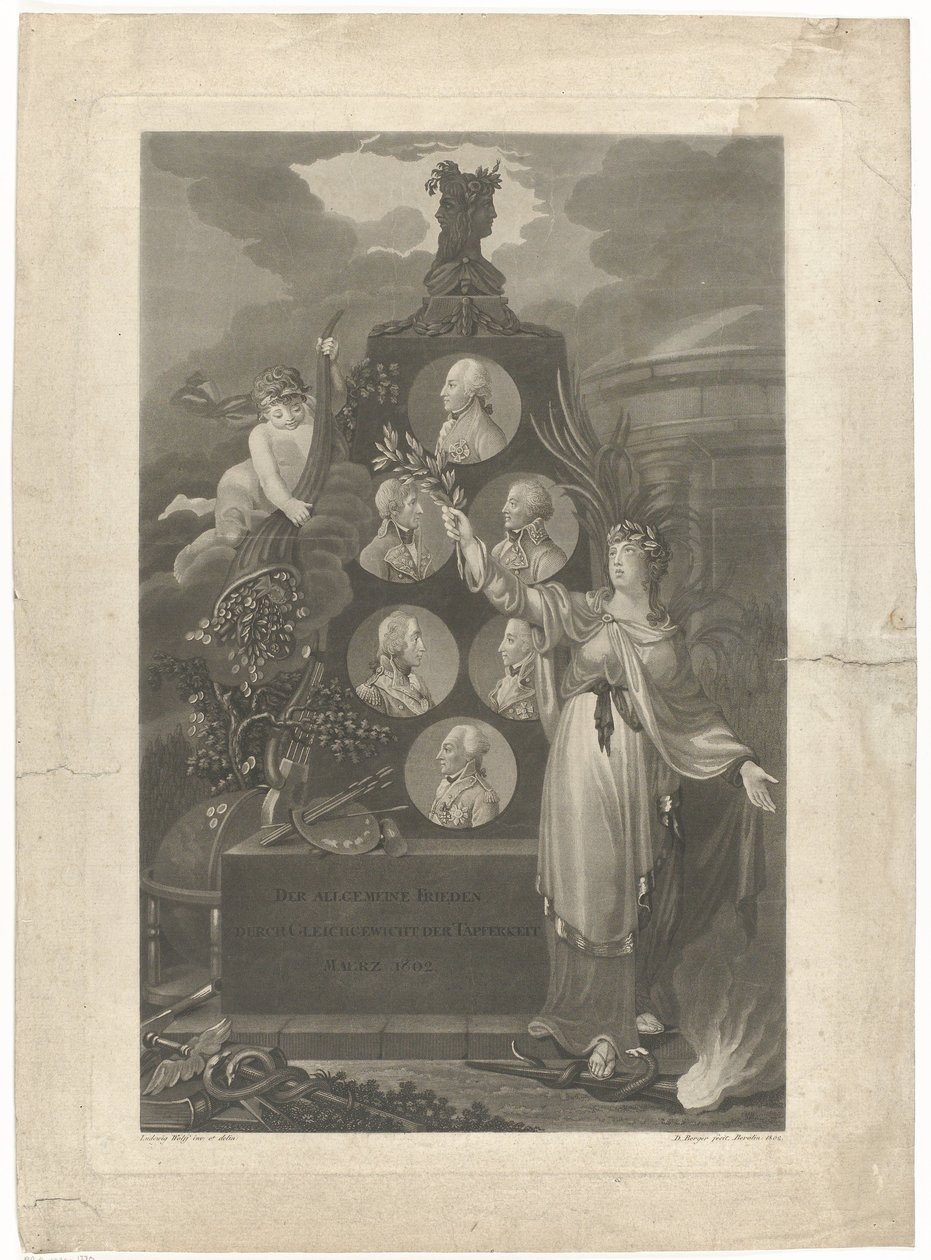 أليجوري أوب دي فريدي فان أميان ، 1802 السلام العام بميزان الشجاعة مارس 1802 (العنوان على الكائن) بواسطة دانيال بيرجر
