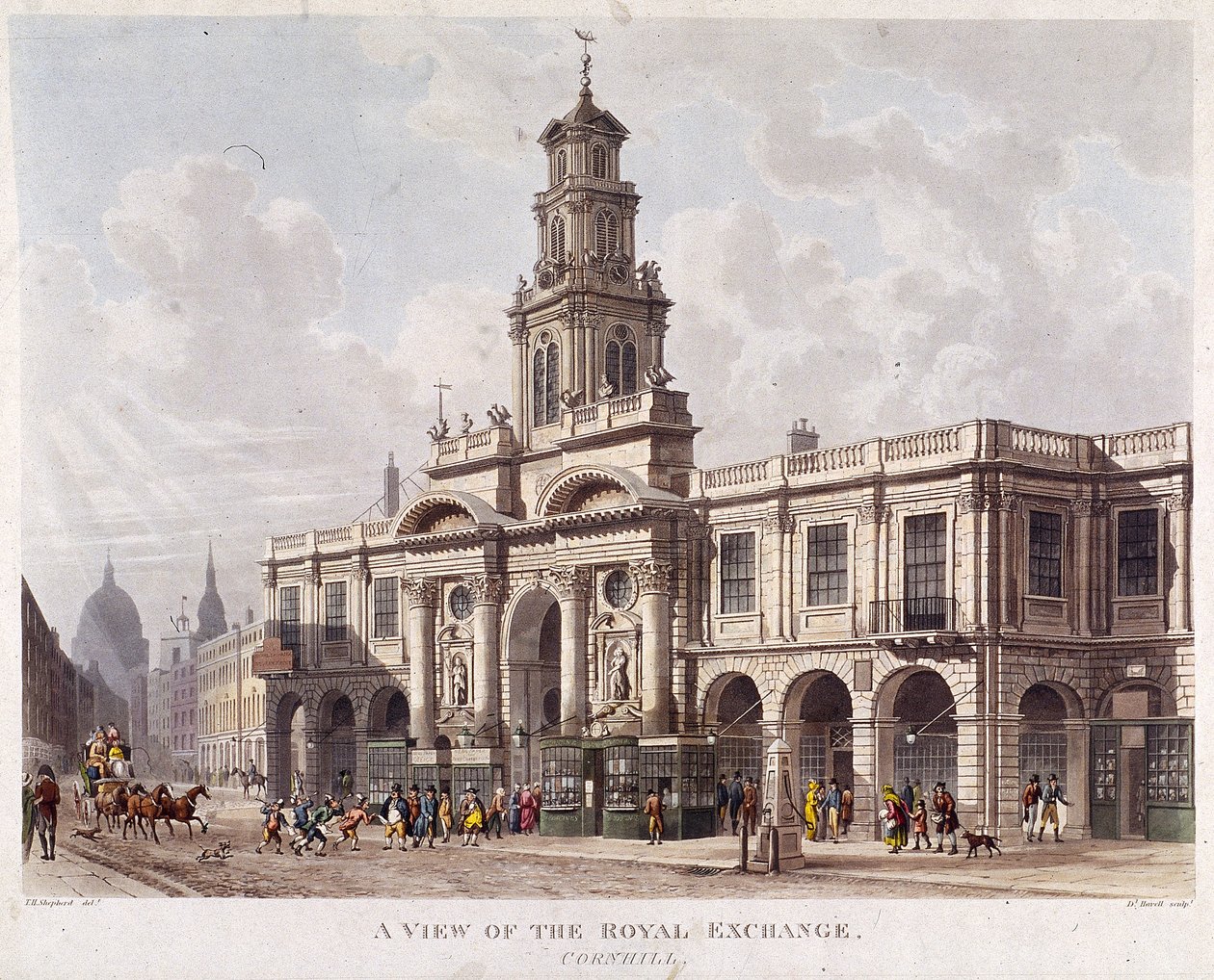 واجهة Royal Exchange الثانية ، لندن ، 1816 بواسطة دانيال هافيل