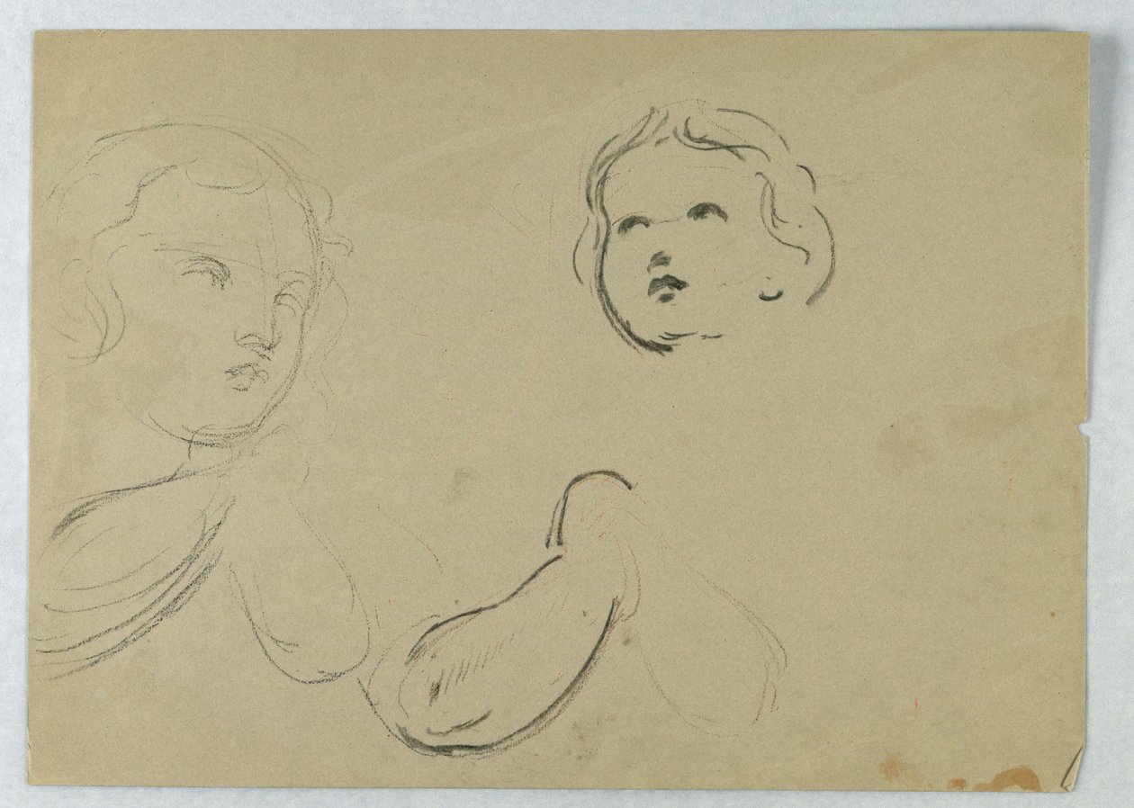 رسم، دراسات للرأس والذراعين لطفل، 1840-1845 بواسطة دانييل هنتنغتون