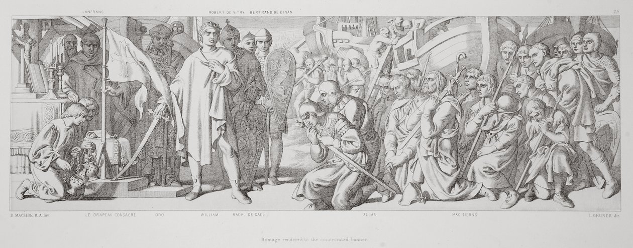 تكريم تم تقديمه إلى اللافتة المكرسة ، من "قصة الفتح النورماندي" ، منقوش بواسطة L. Gruner ، 1866 بواسطة دانيال ماكليز