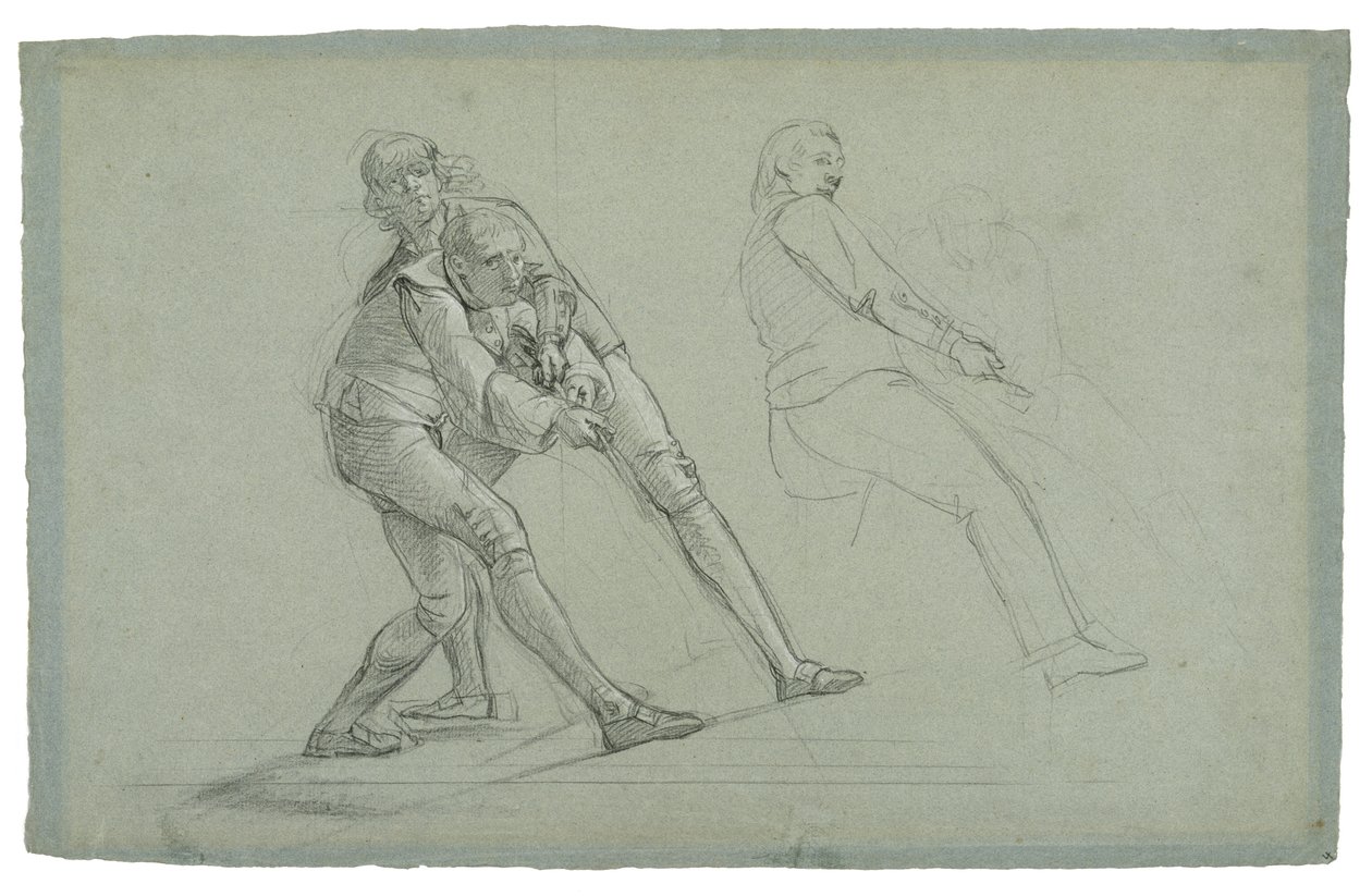 دراسة حصار جبل طارق (دراسة الأشكال التي تسحب على الحبل) ، 1785-1786 (طباشير أبيض وأسود على ورق رمادي - أزرق) بواسطة دانيال ميتينز