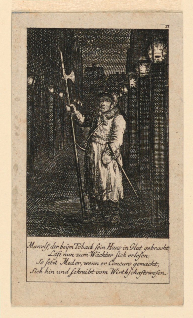 حارس ليلي ، رسم توضيحي لـ "Königl: Grosbrit [Anian] تقويم الأنساب لعام 1780 سنة Lauenberg بواسطة JG Berenberg" بواسطة دانيال نيكولاوس شودويكي