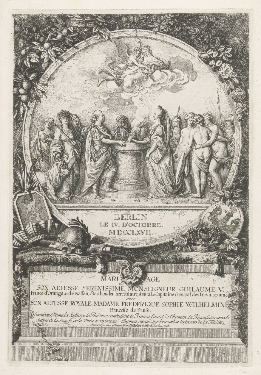 رمزية زواج ويليام الخامس وويلهيلمينا بروسيا ، 1767 Mariage de Son Altesse Serenissime Monseigneur Guillaume V. Prince d