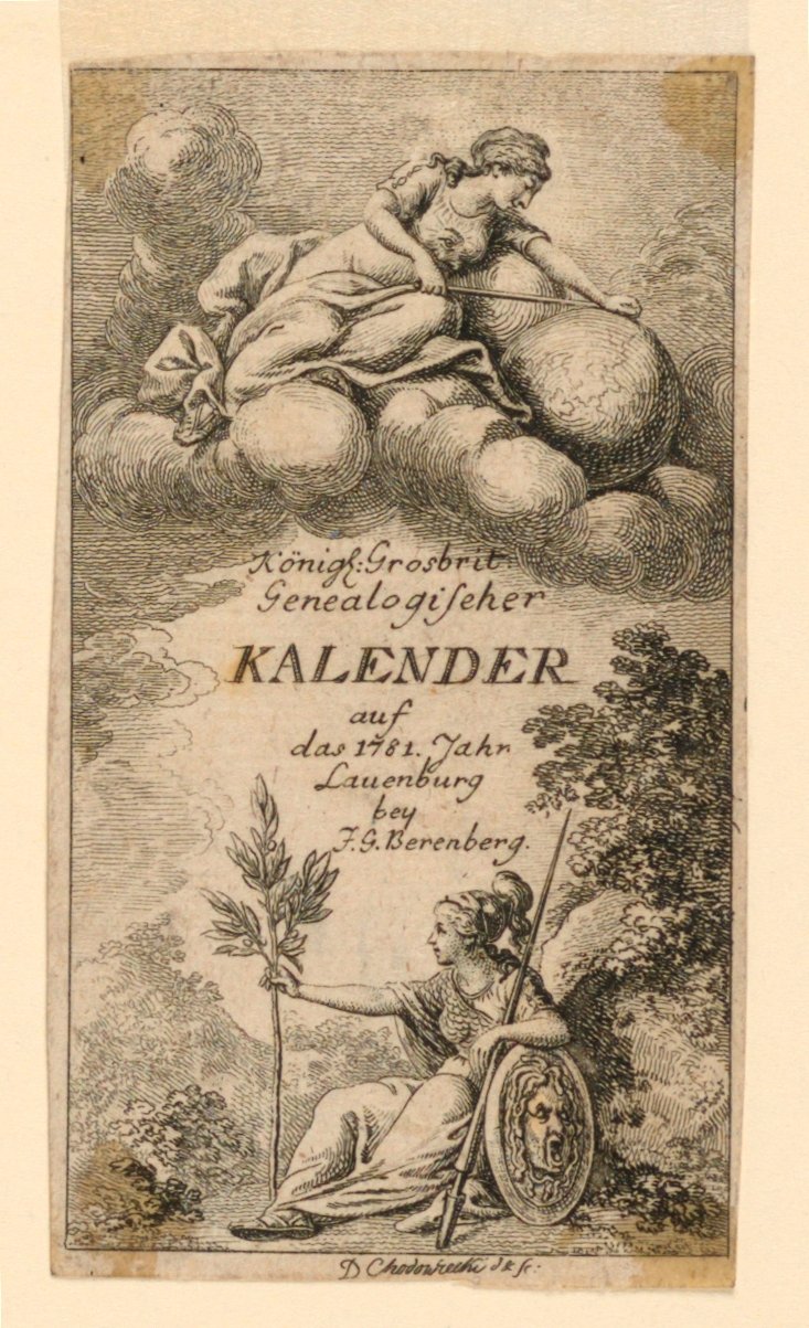 صفحة العنوان لـ "Königl: Grosbrit [Anian] تقويم الأنساب لعام 1781 في Lauenberg بواسطة JG Berenberg" بواسطة دانيال نيكولاوس شودويكي