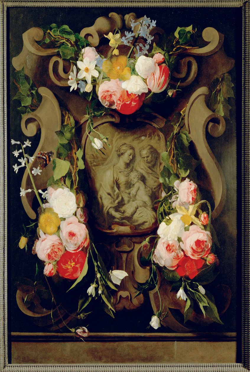 صورة ساكنة مع العائلة المقدسة (زيت على خشب البلوط) بواسطة دانيال Seghers