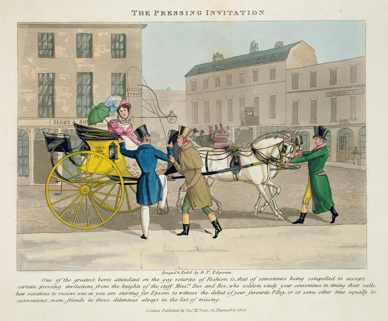 The Pressing Invitation ، from &39;Fashionable Bores، or Coolers in High Life، by Peter Quiz&39; ، نُشر عام 1824 (ألوان مائية يدوية) بواسطة دانيال توماس إيجرتون