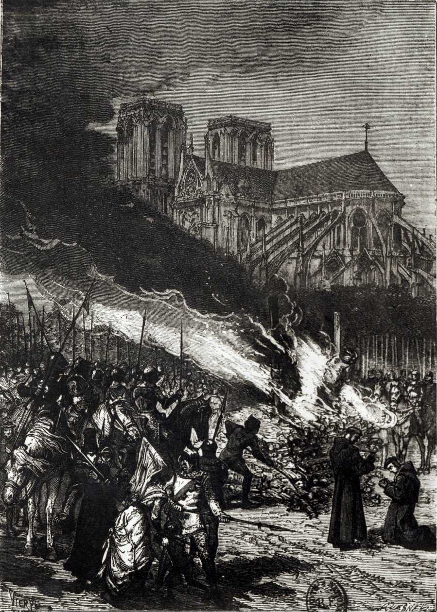 حرق فرسان المعبد ، رسم توضيحي من "تاريخ فرنسا" لجول ميشيليه (1798-1874) بواسطة دانيال Urrabieta Vierge