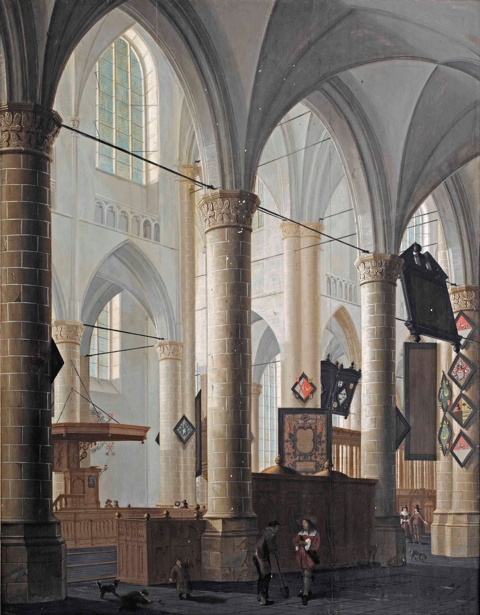 داخل Grote Kerk في Dordrecht ، مع شخصيات تتحدث وأطفال يلعبون بواسطة دانيال دي بلييك