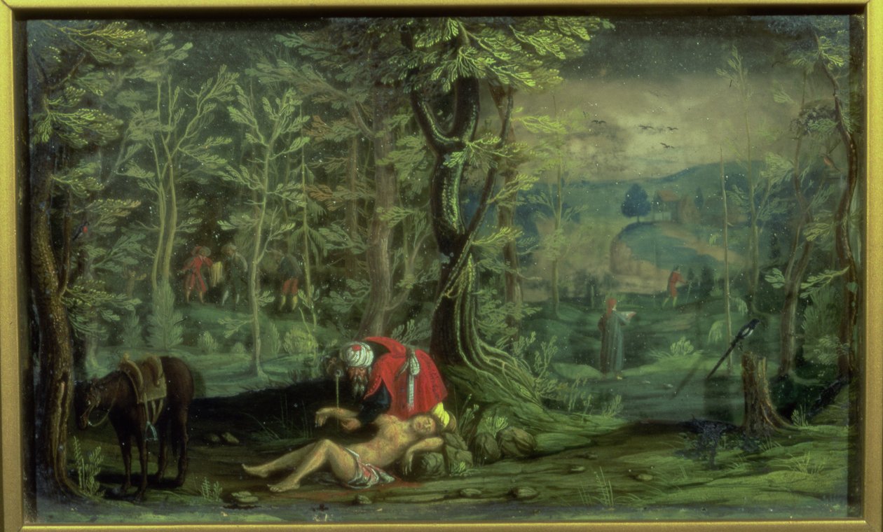 السامري الصالح (زيت على زجاج وميكا) بواسطة دانيال الأصغر Bretschneider