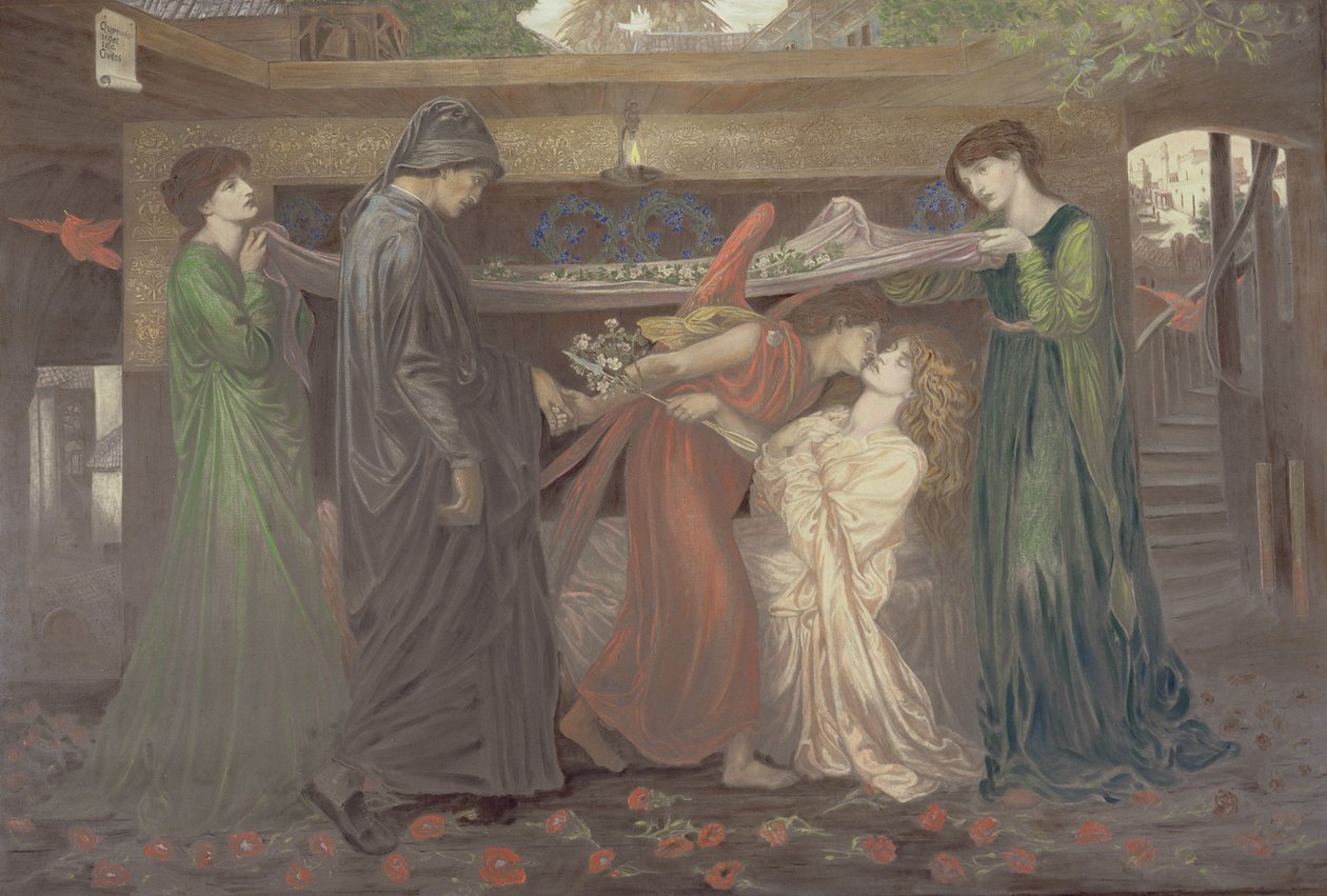 حلم دانتي: وفاة بياتريس ، c.1890 (طباشير فوق قاعدة مطبوعة فوتوغرافيًا) بواسطة دانتي جابرييل تشارلز روسيتي