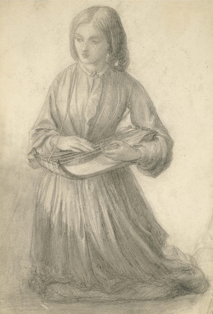 إليزابيث سيدال تعزف على آلة الوترية ، c.1852 (الجرافيت على ورق أبيض عاجي) بواسطة دانتي جابرييل تشارلز روسيتي